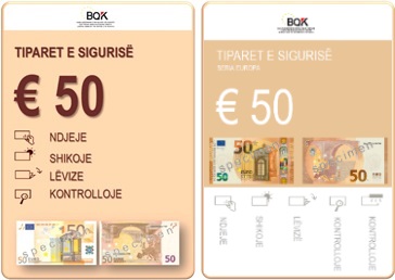 Këto manuale tregojnë dhe sqarojnë vetitë e sigurisë së kartëmonedhave 50 Euro
