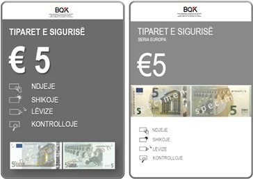 Këto manuale tregojnë dhe sqarojnë vetitë e sigurisë së kartëmonedhave 5 Euro
